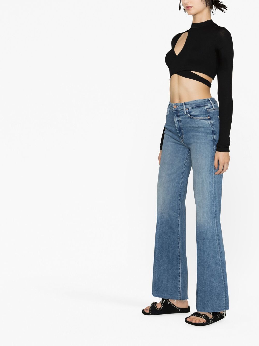 Shop Mother Mid-rise Flared Jeans In Blue