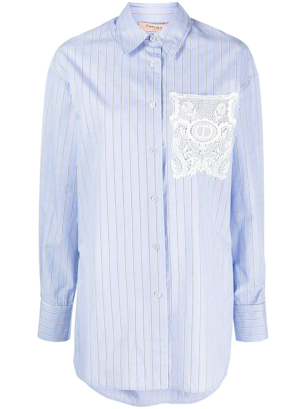 

TWINSET pinstripe lace-pocket shirt - Blue