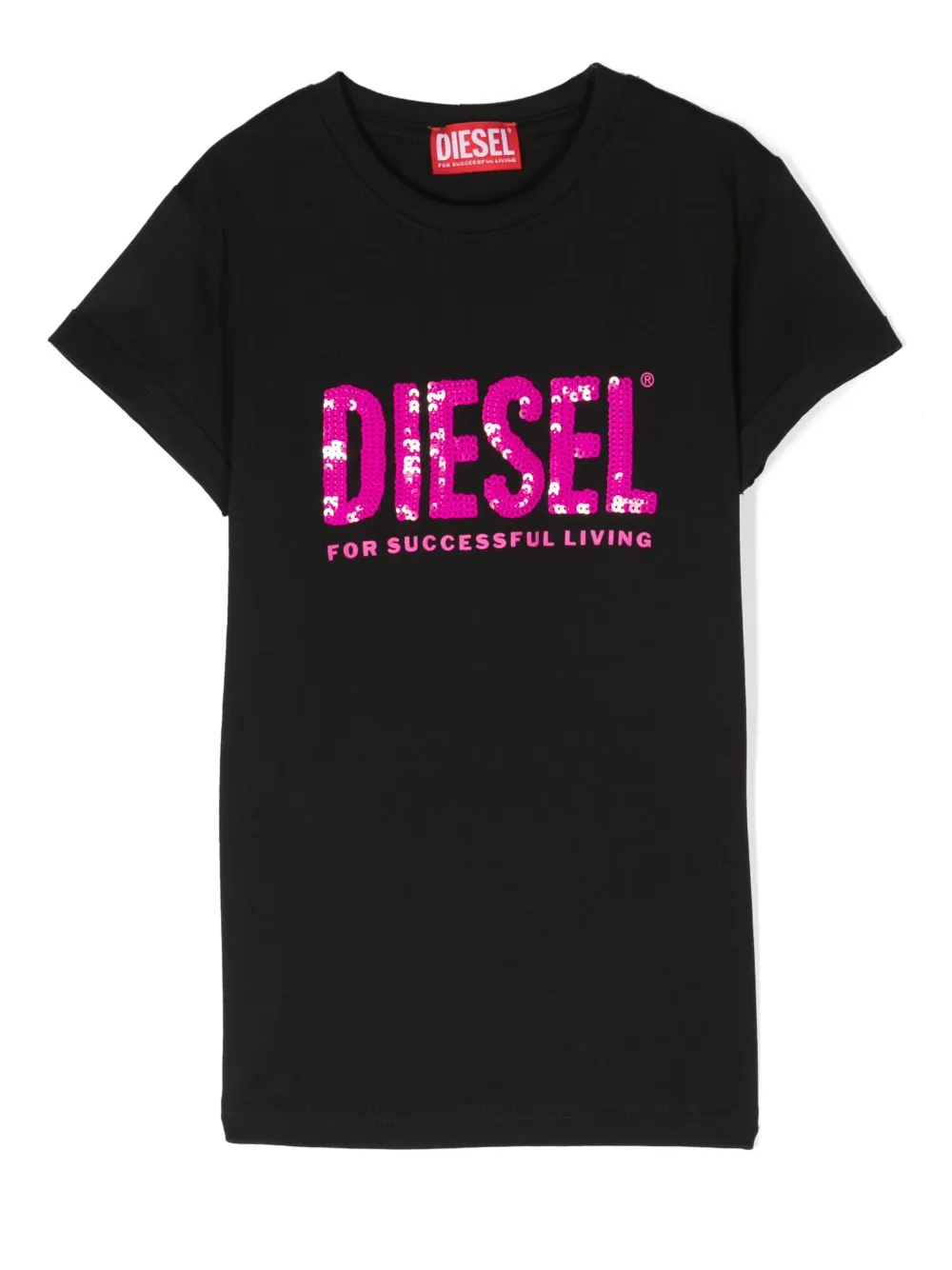 Diesel Kids' Sequin-embellished Logo T-shirt In Black