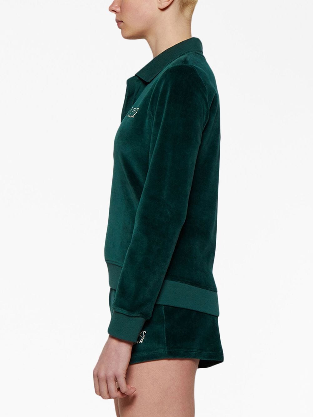 Shop Sporty And Rich Long-sleeve Velour Polo Top In Green