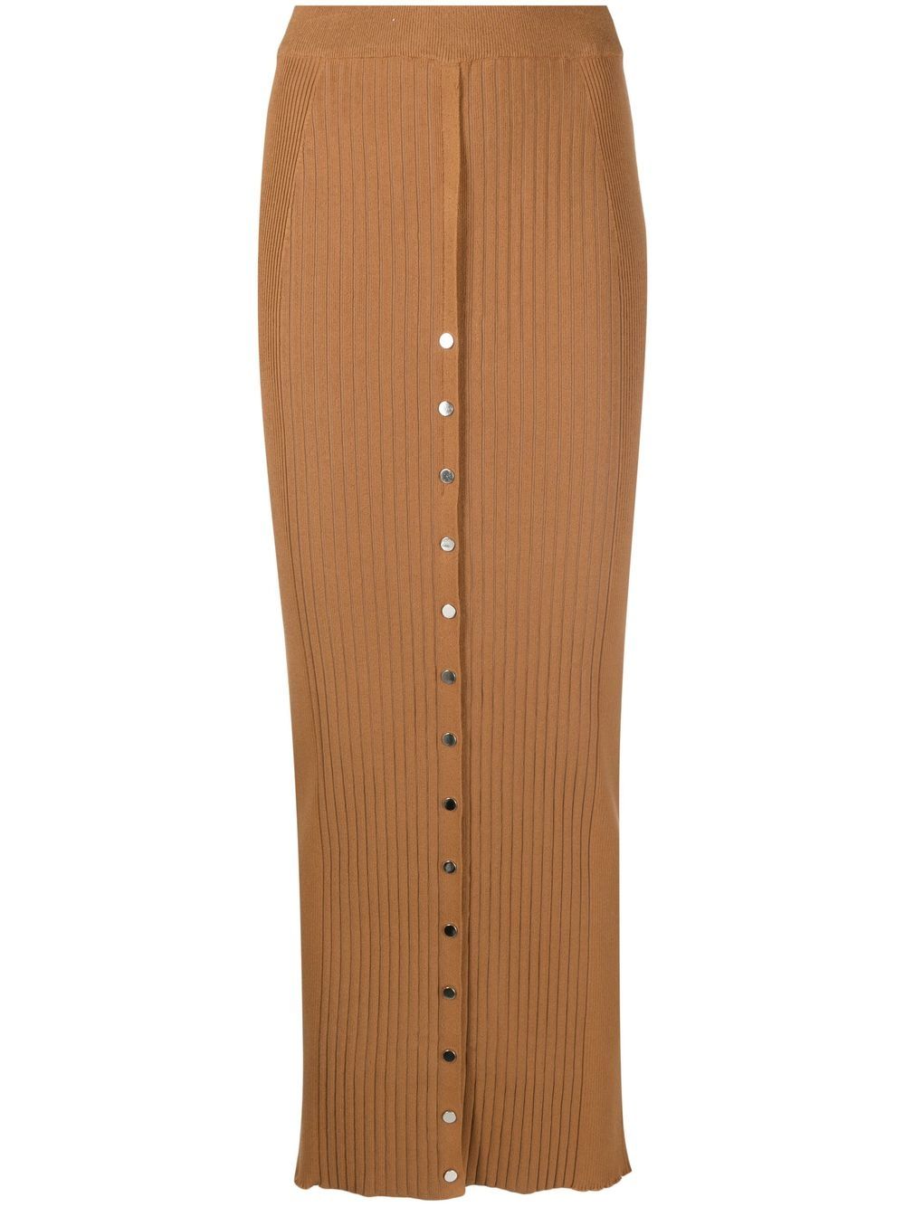 Shop Rabanne Ribbed Cotton-blend Midi Skirt In Braun