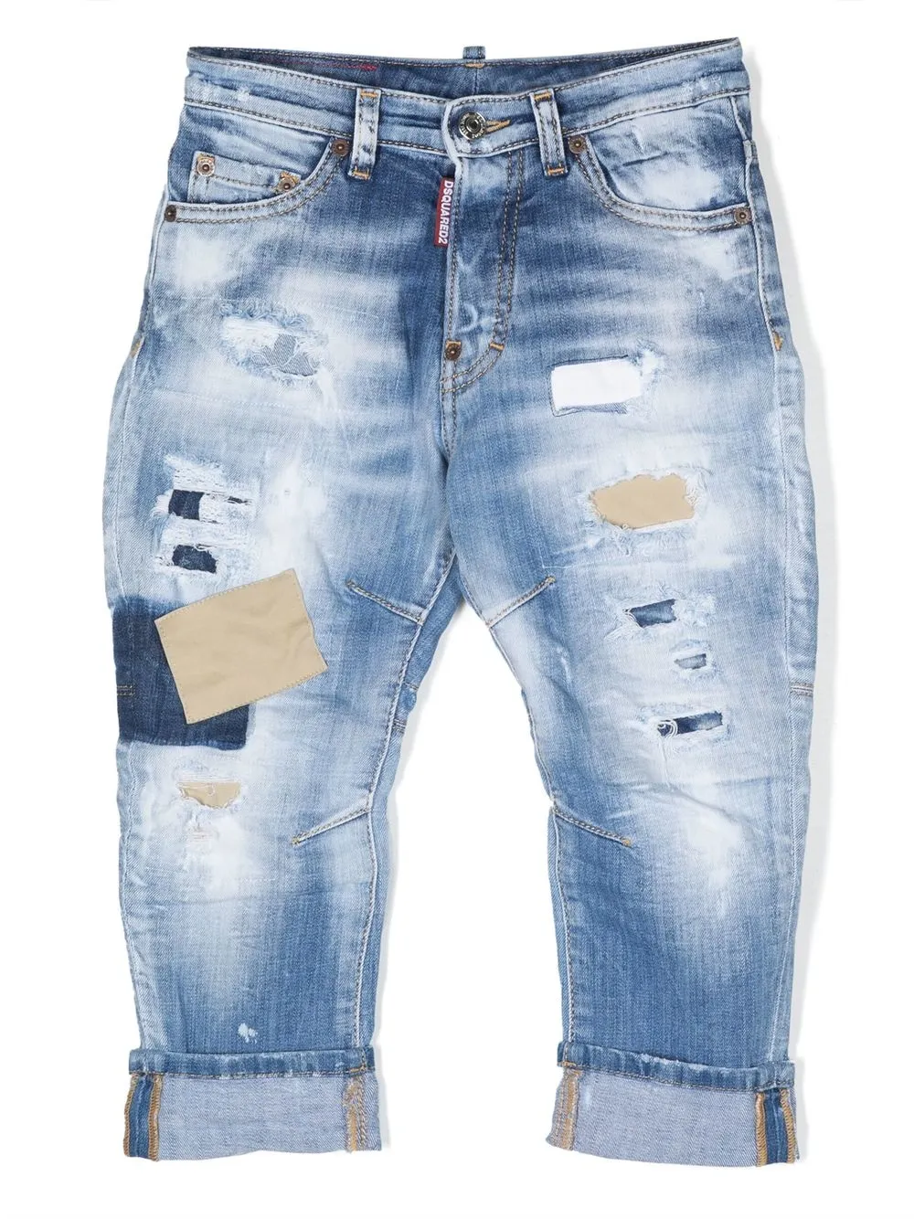 Dsquared2 Kids' Patchwork Distressed Jeans In Blue