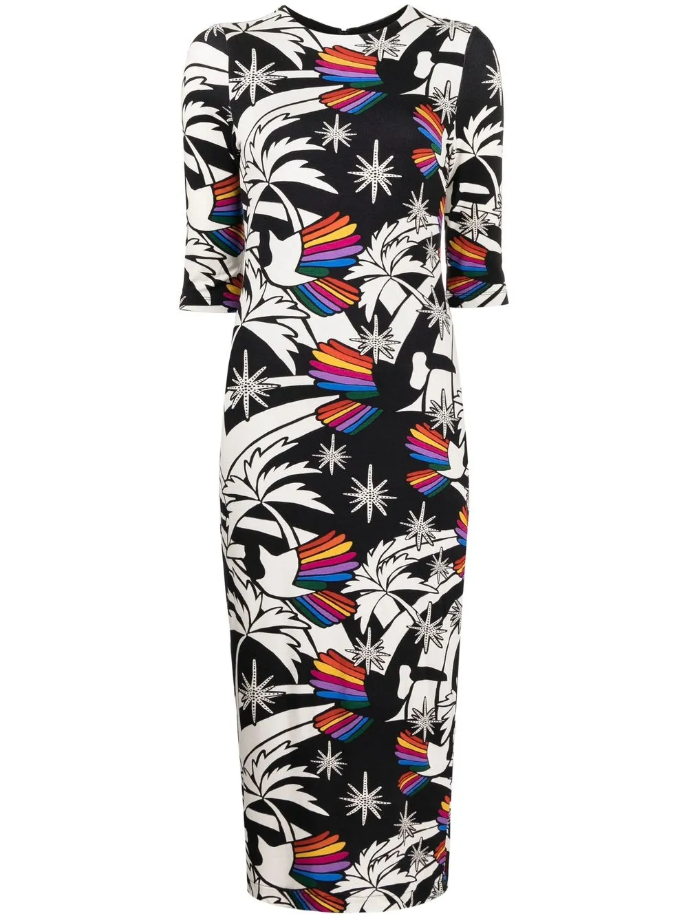 

FARM Rio patterned short-sleeved midi dress - Black