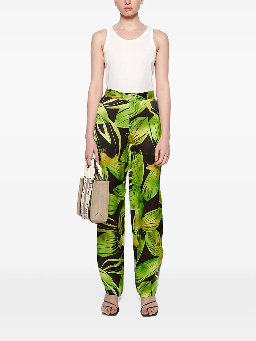 Louisa Ballou leaf-print trousers - Zwart