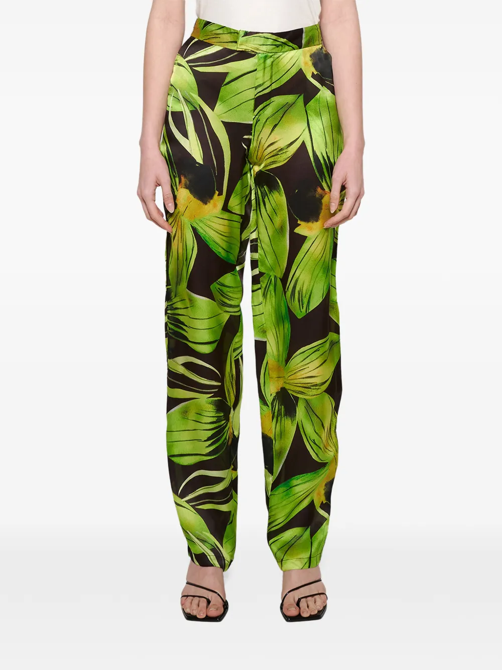  Louisa Ballou Leaf-print Trousers - Black 