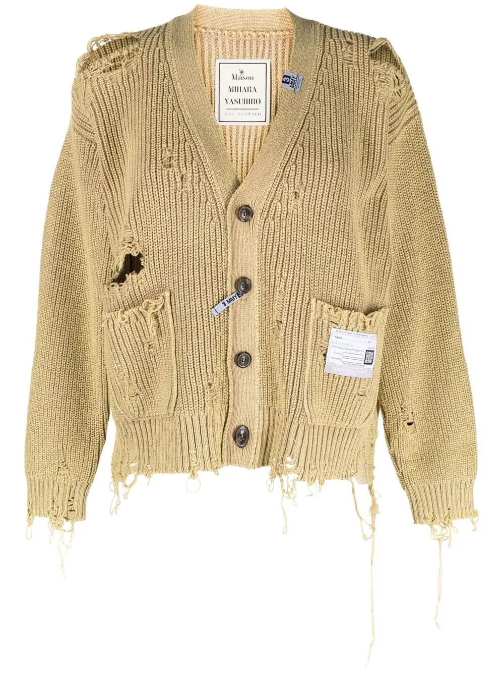 

Maison Mihara Yasuhiro distressed cotton cardigan - Yellow