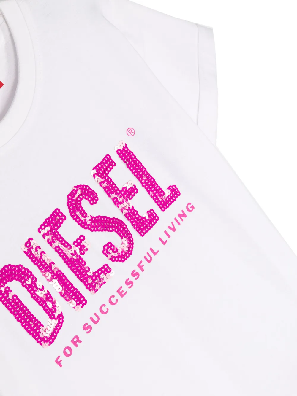 Diesel Sequin-logo Cotton T.shirt In Weiss