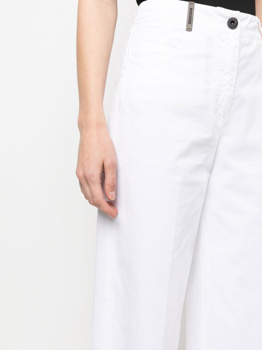 Shop Peserico Ribbed Hem Palazzo Trousers In Weiss