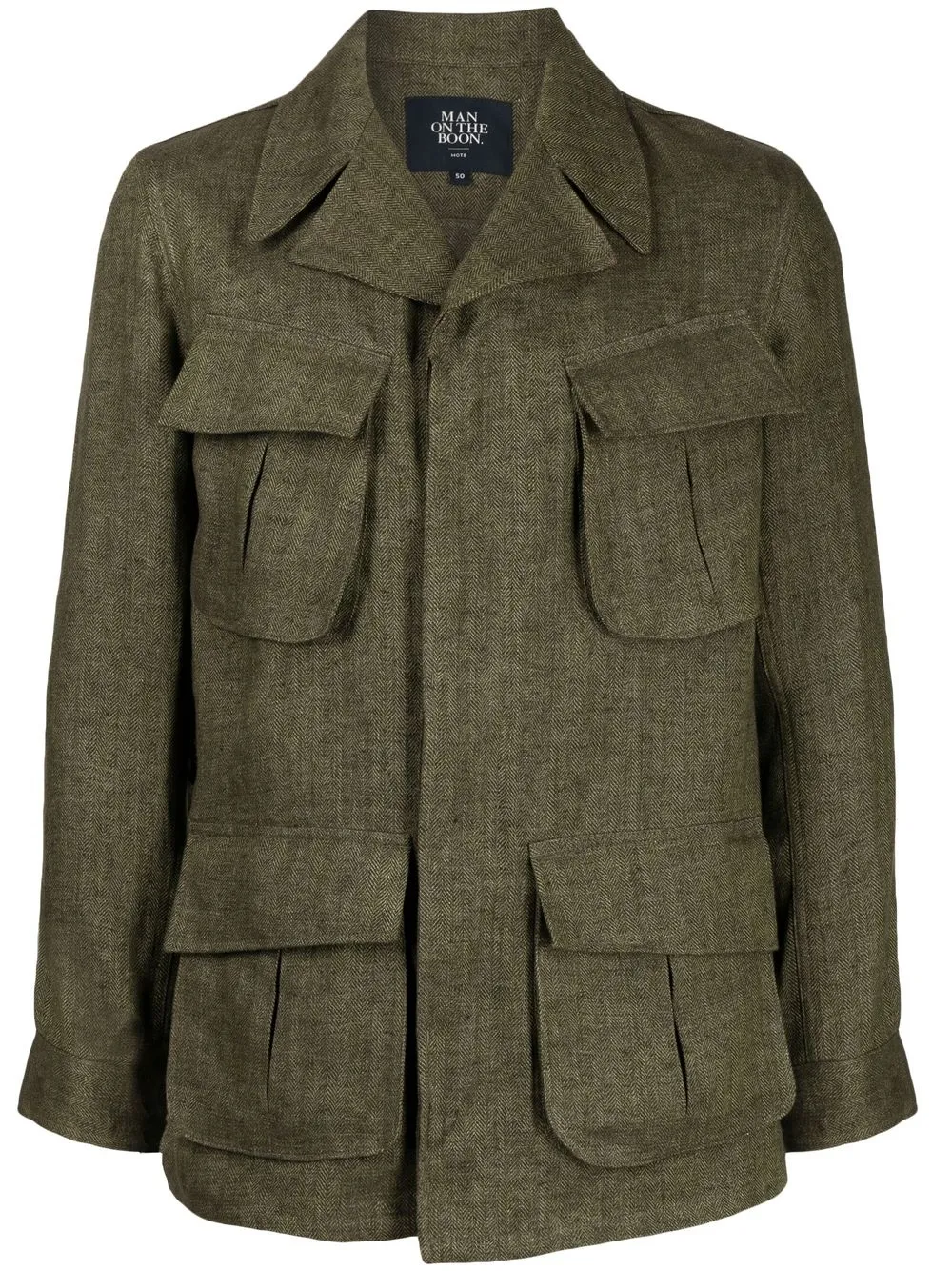 herringbone-pattern safari jacket