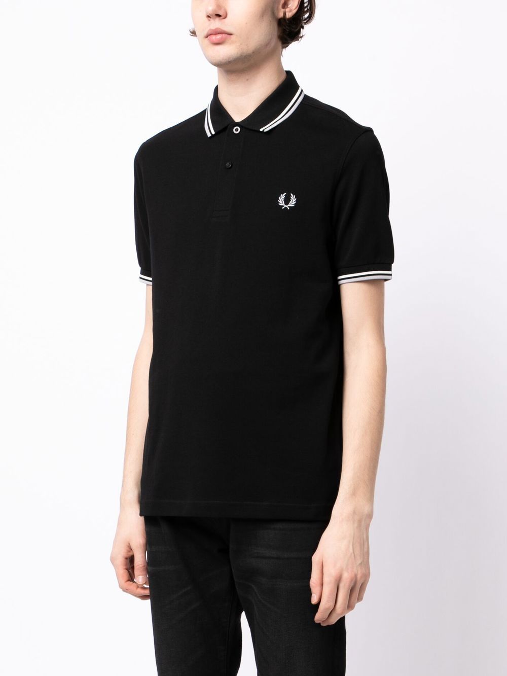Shop Fred Perry Embroidered-logo Short-sleeved Polo Shirt In 黑色