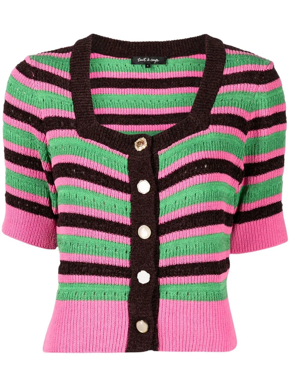 

tout a coup half-sleeved stripe cardigan - Pink