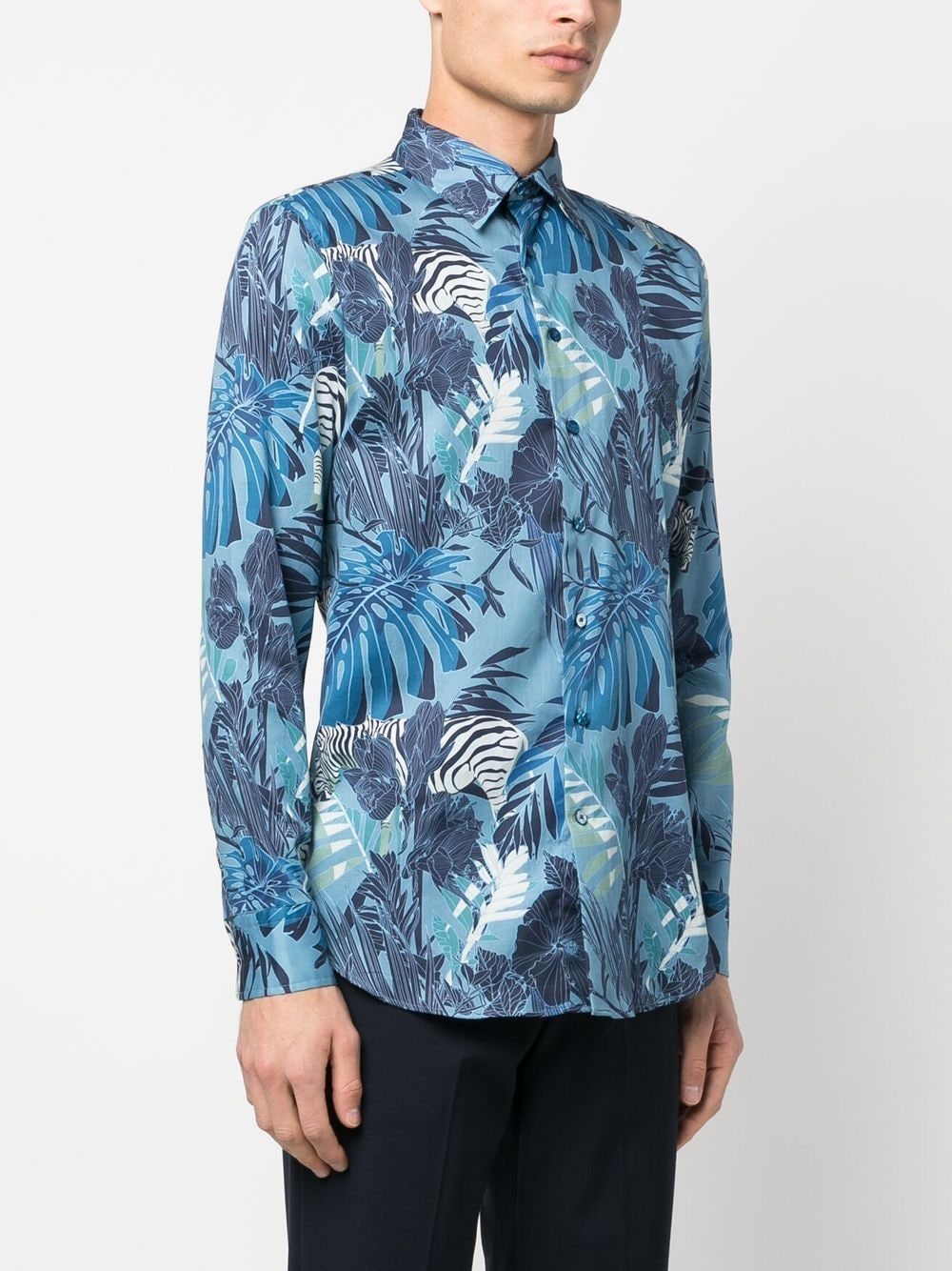 Shop Etro Floral-print Long-sleeved Shirt In Blue