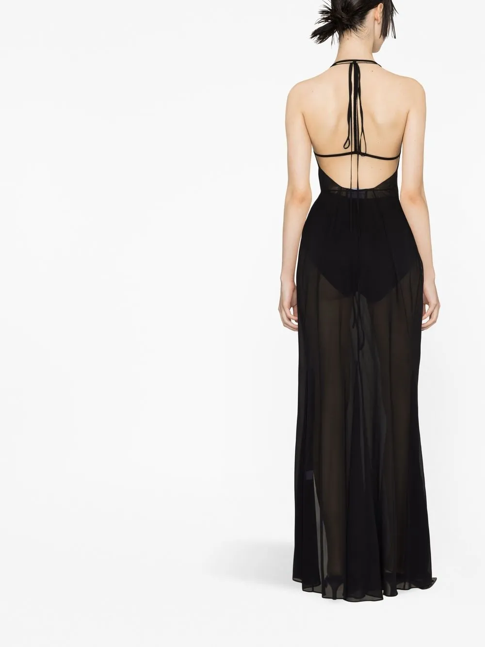 LOUISA BALLOU SEMI-SHEER SLEEVELESS MAXI DRESS