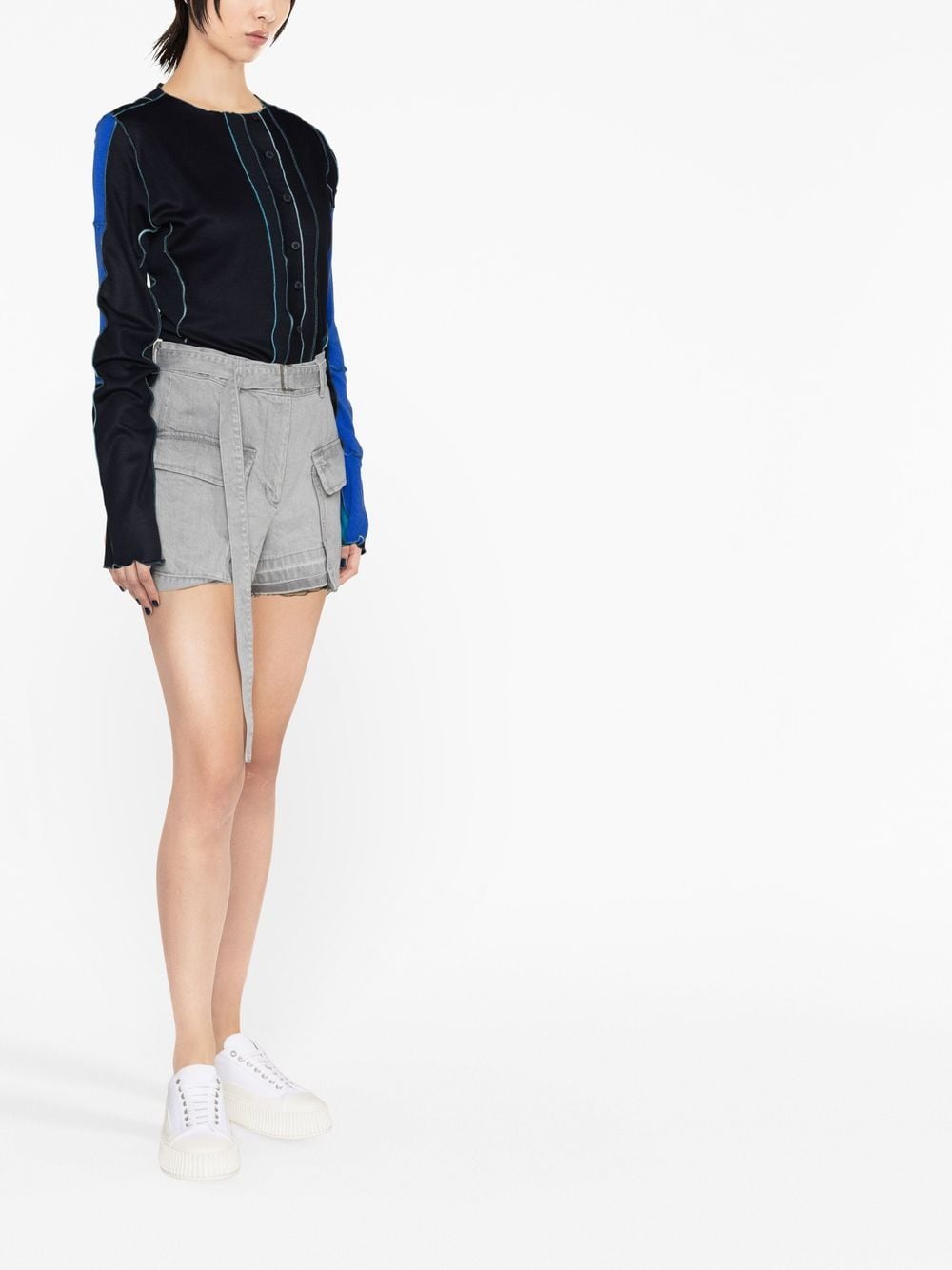 Shop Sacai Belted-waist High-waisted Shorts In 灰色
