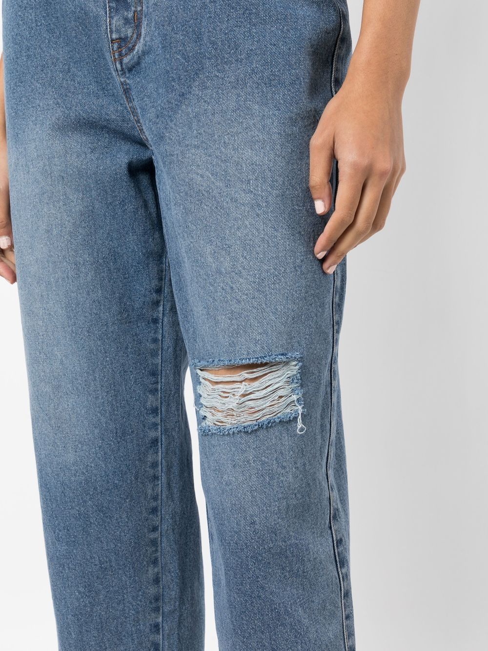 Shop Tout A Coup Distressed Cropped High-waist Jeans In 蓝色