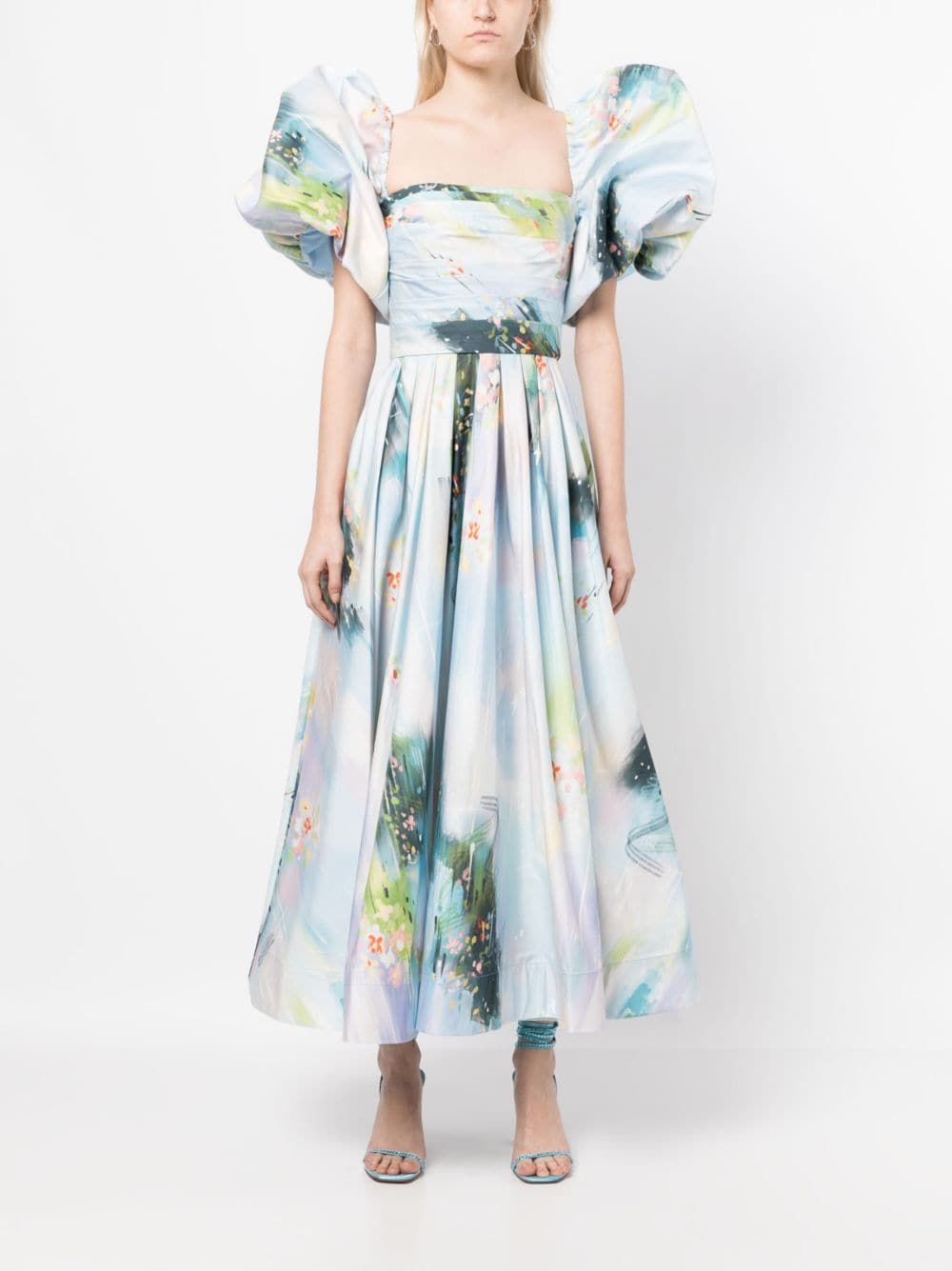 Leo Lin Midi-jurk met pofmouwen - Blauw