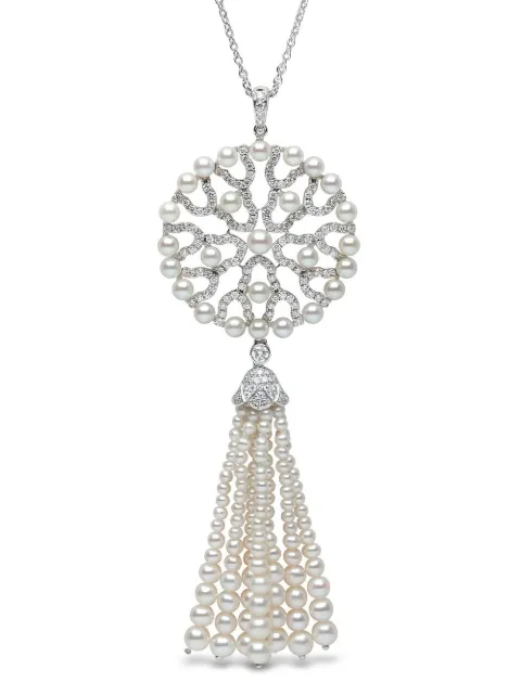 Yoko London 18kt white gold Tassel pearl and diamond necklace