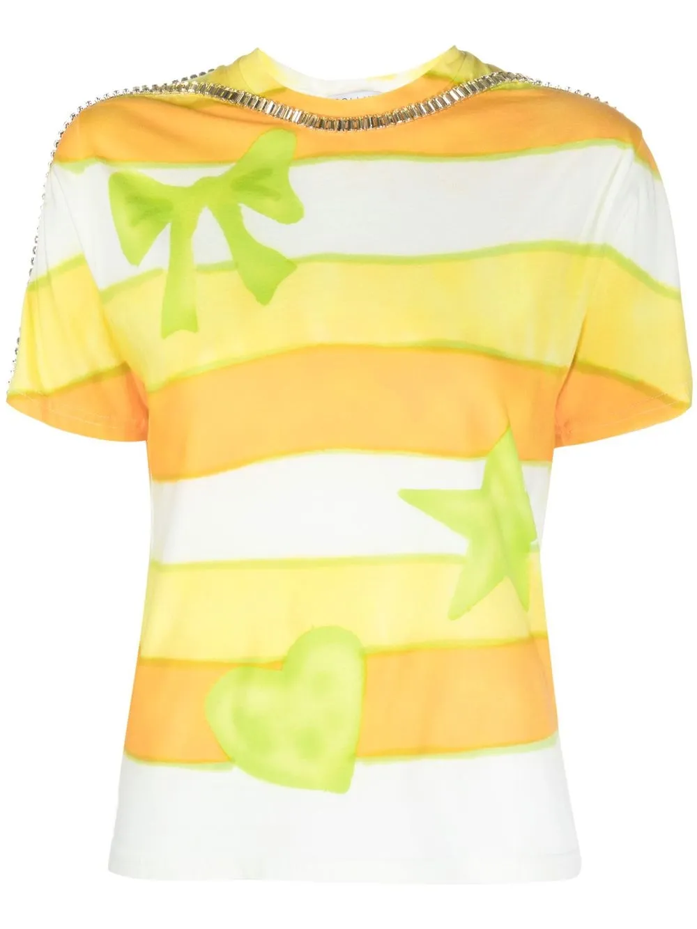 

Collina Strada crystal-embellished stripe-print T-shirt - Orange