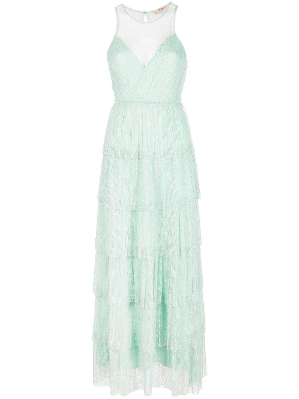 Twinset Flounce Detail Tulle Maxi Dress In Green