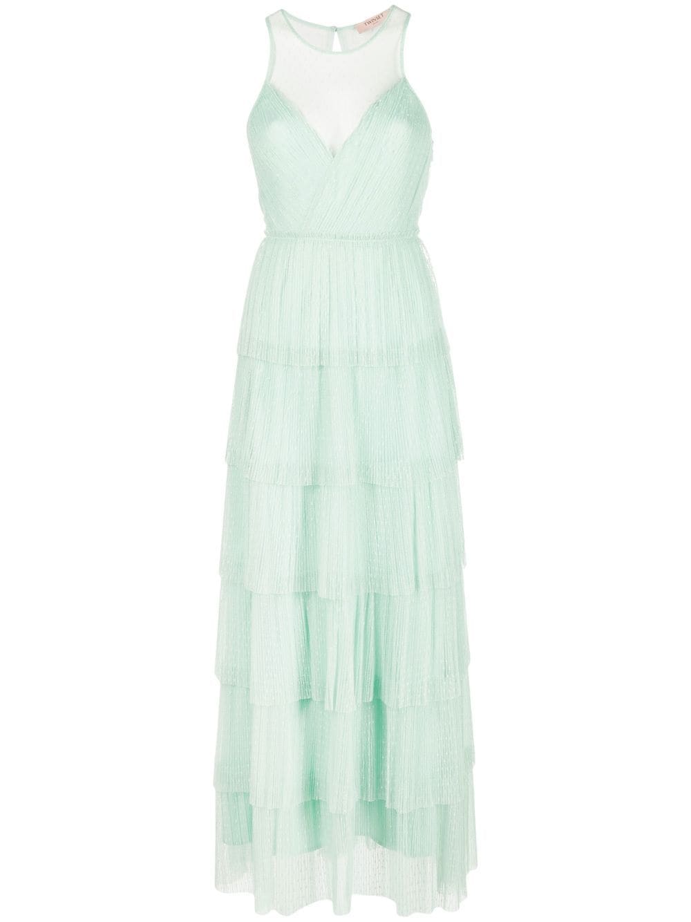 twinset robe longue en tulle à fronces - vert