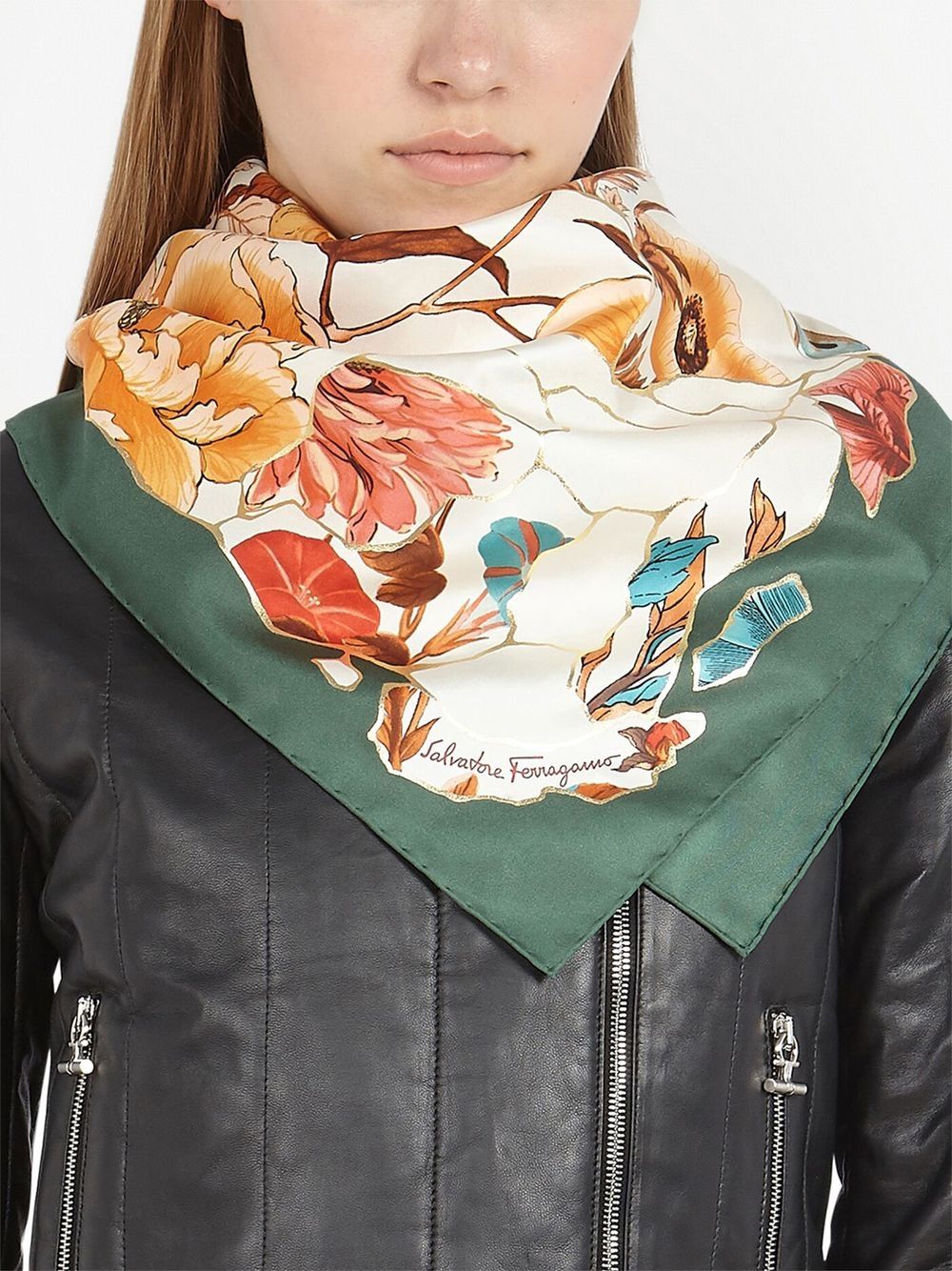 Shop Ferragamo Kintsugi Silk Floral-print Scarf In Grün