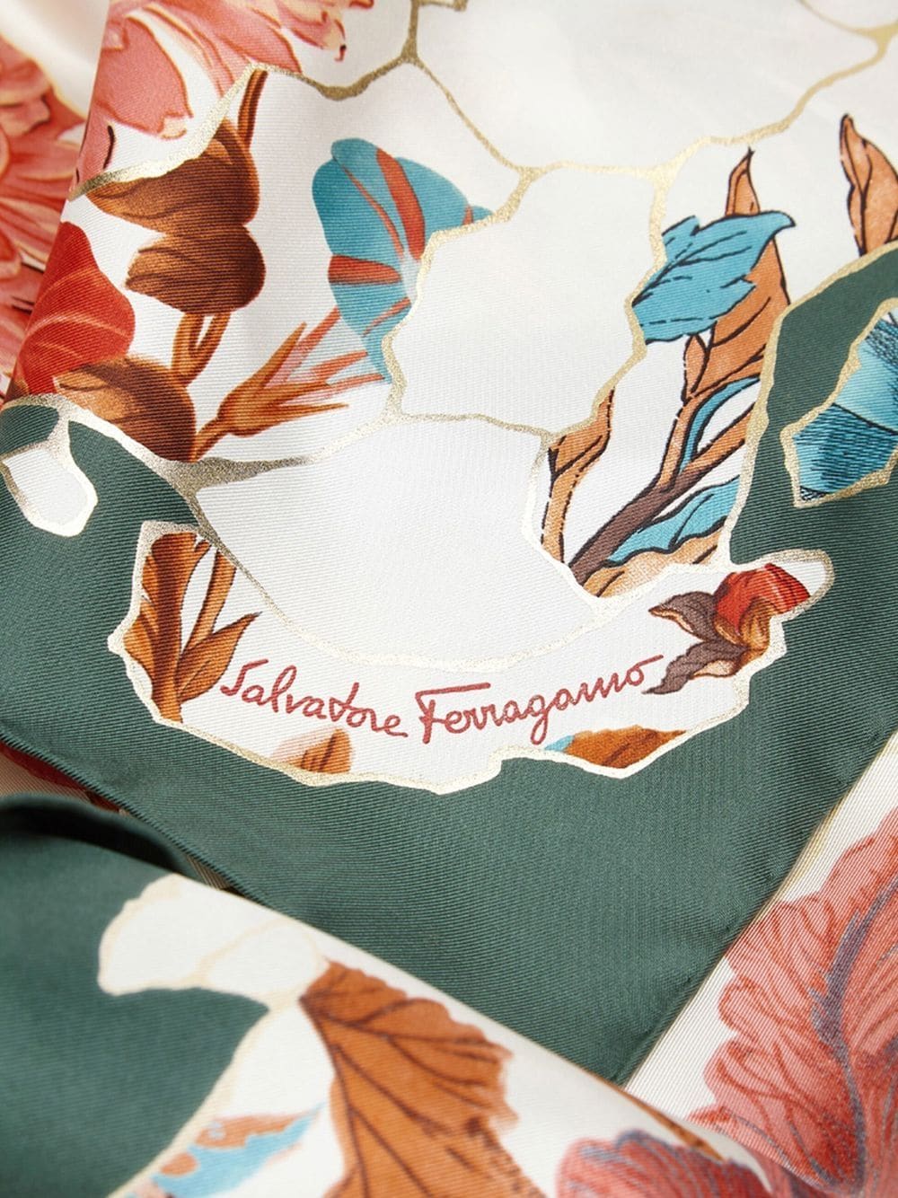 Shop Ferragamo Kintsugi Silk Floral-print Scarf In Grün