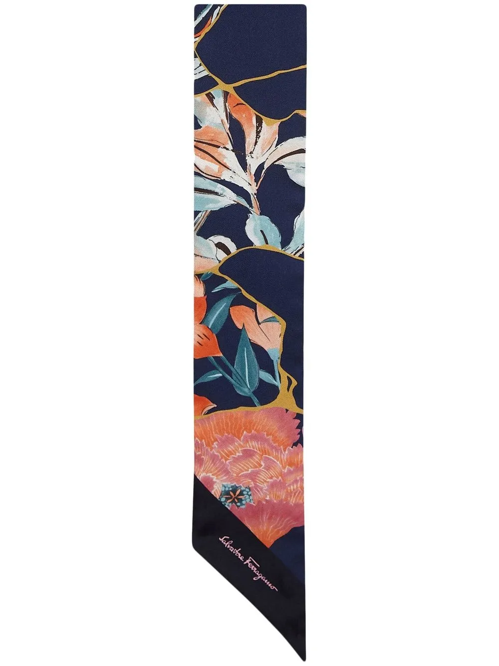 

Ferragamo mascada de seda Kintsugi con estampado floral - Azul