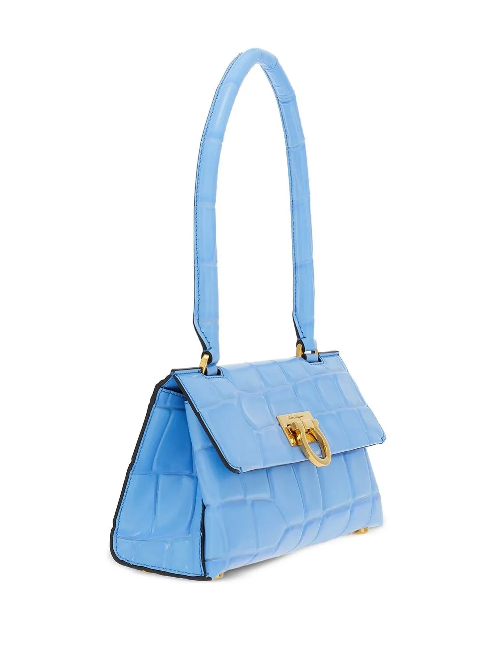 FERRAGAMO TRIFOLIO SWING CROCODILE-EFFECT SHOULDER BAG