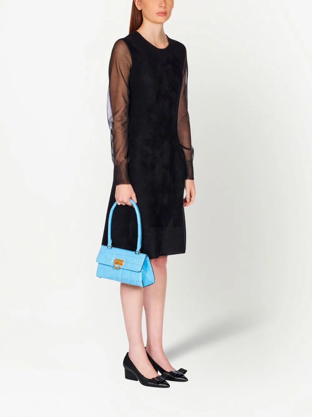 Ferragamo Trifolio schoudertas met krokodillenleer-effect - Blauw