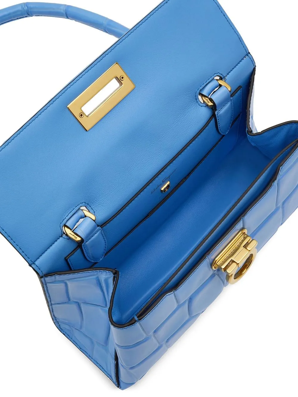 FERRAGAMO TRIFOLIO SWING CROCODILE-EFFECT SHOULDER BAG