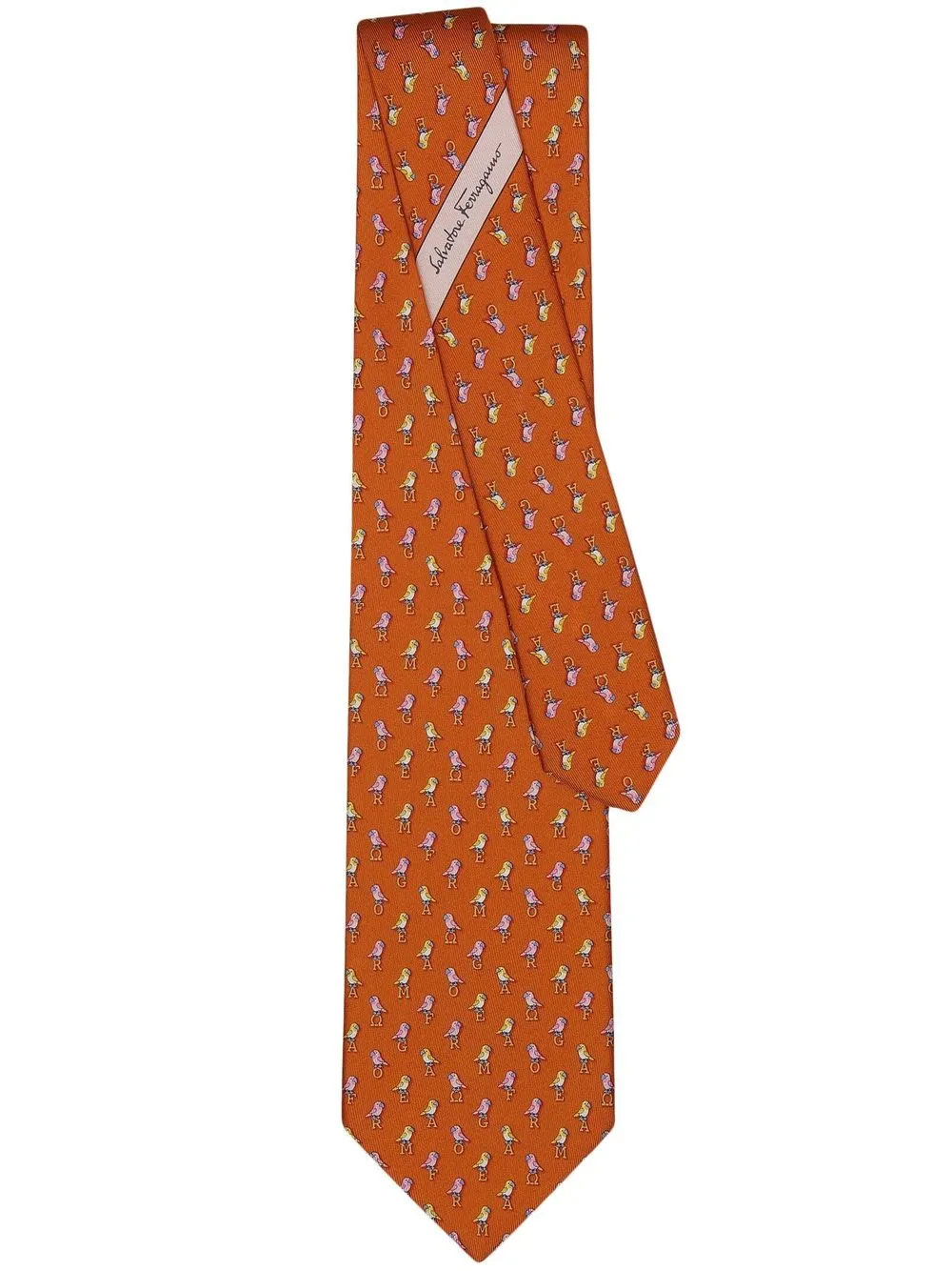 

Ferragamo corbata de seda con loros estampados - Naranja