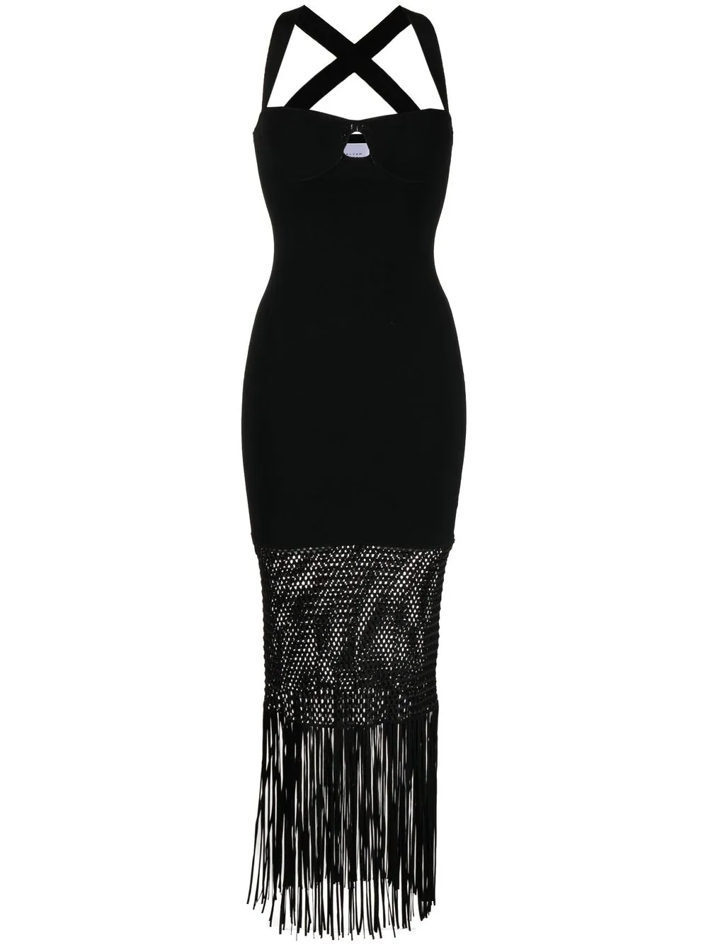 Galvan Fringe Mesh Bottom Dress In Black