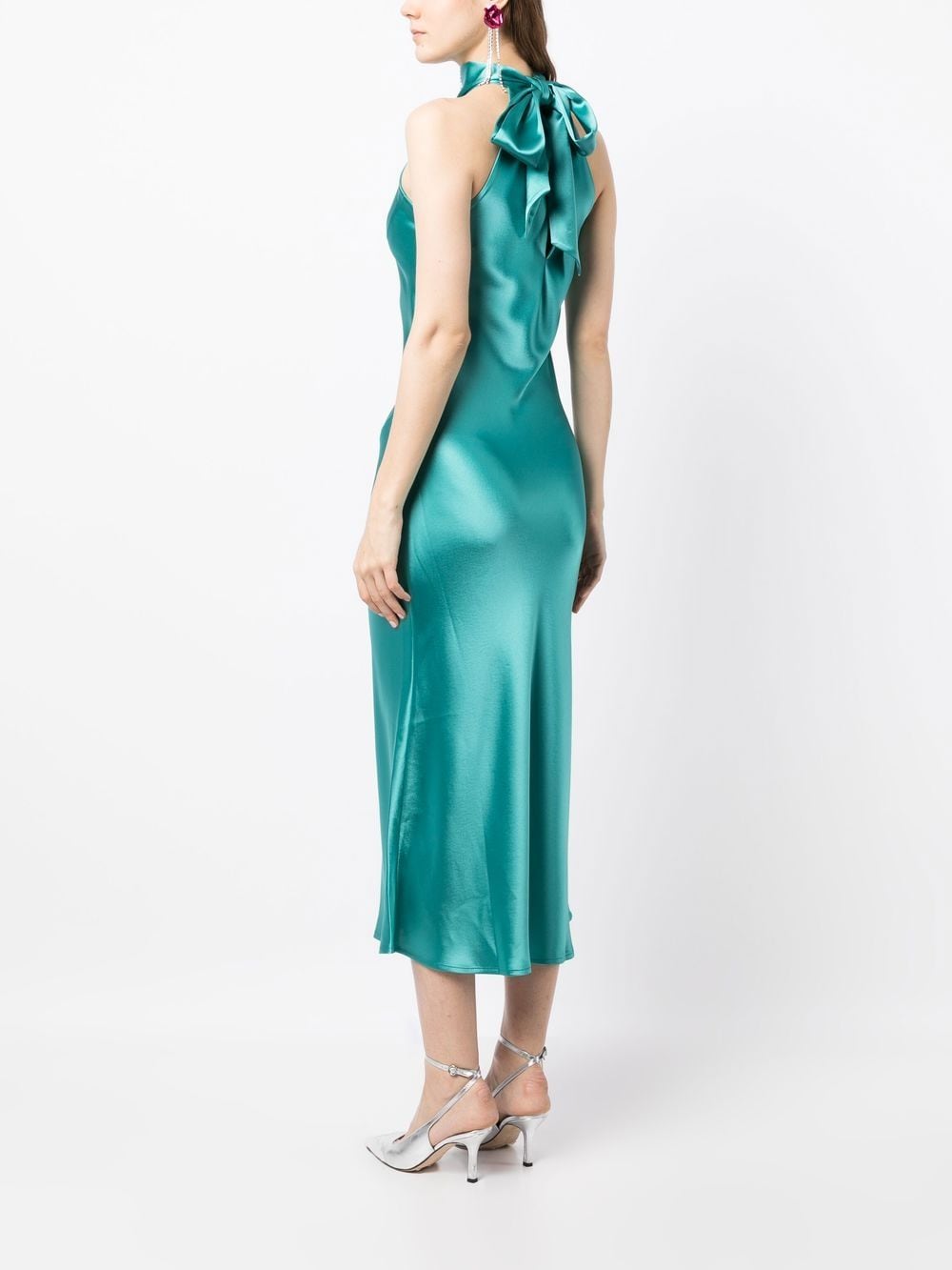 Shop Galvan Sienna Satin Halterneck Dress In Green