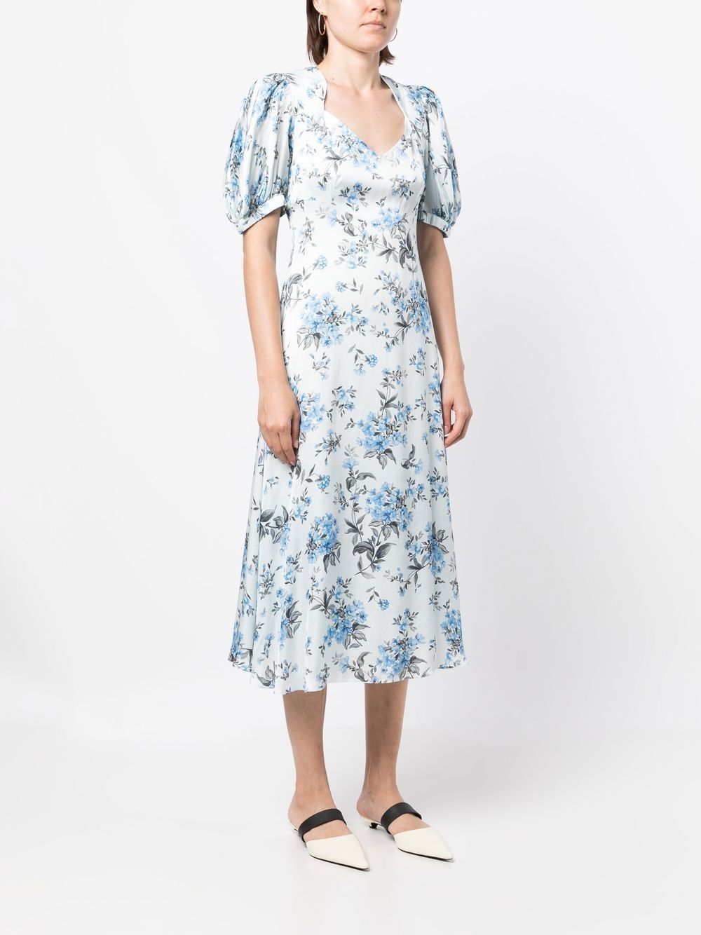 Shop Jane Paradise Scatter-flower-print Midi Dress In Blue