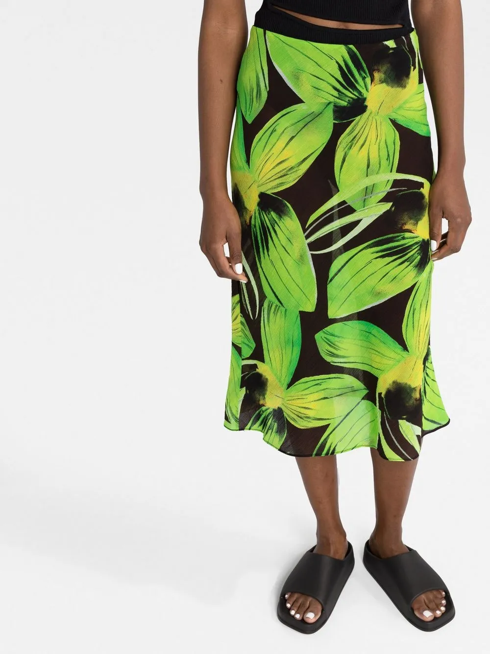 LOUISA BALLOU LEAF-PRINT MIDI SKIRT