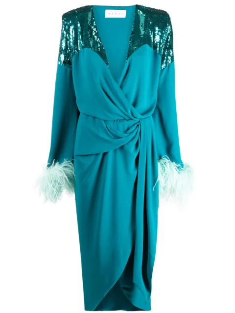 NERVI feather-trimmed sequin wrap dress