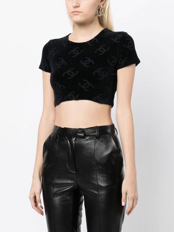 Chanel Pre-owned 1990s Interlocking CC Logo Cropped Top - Black