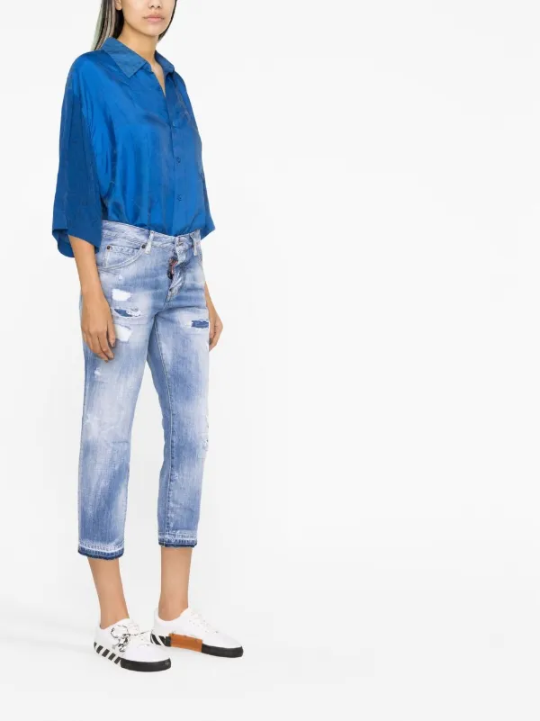 デニム・ジーパン Dsquared2 Crop Jeans DSQUARED2 Distressed Cropped Jeans | Blue | FARFETCH