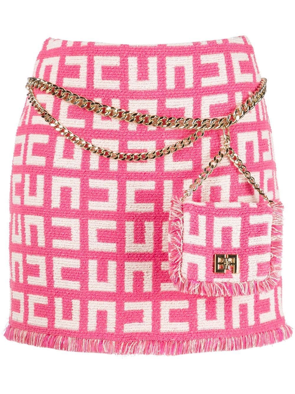 Elisabetta Franchi Monogram-print Miniskirt In Fucsia E Bianco