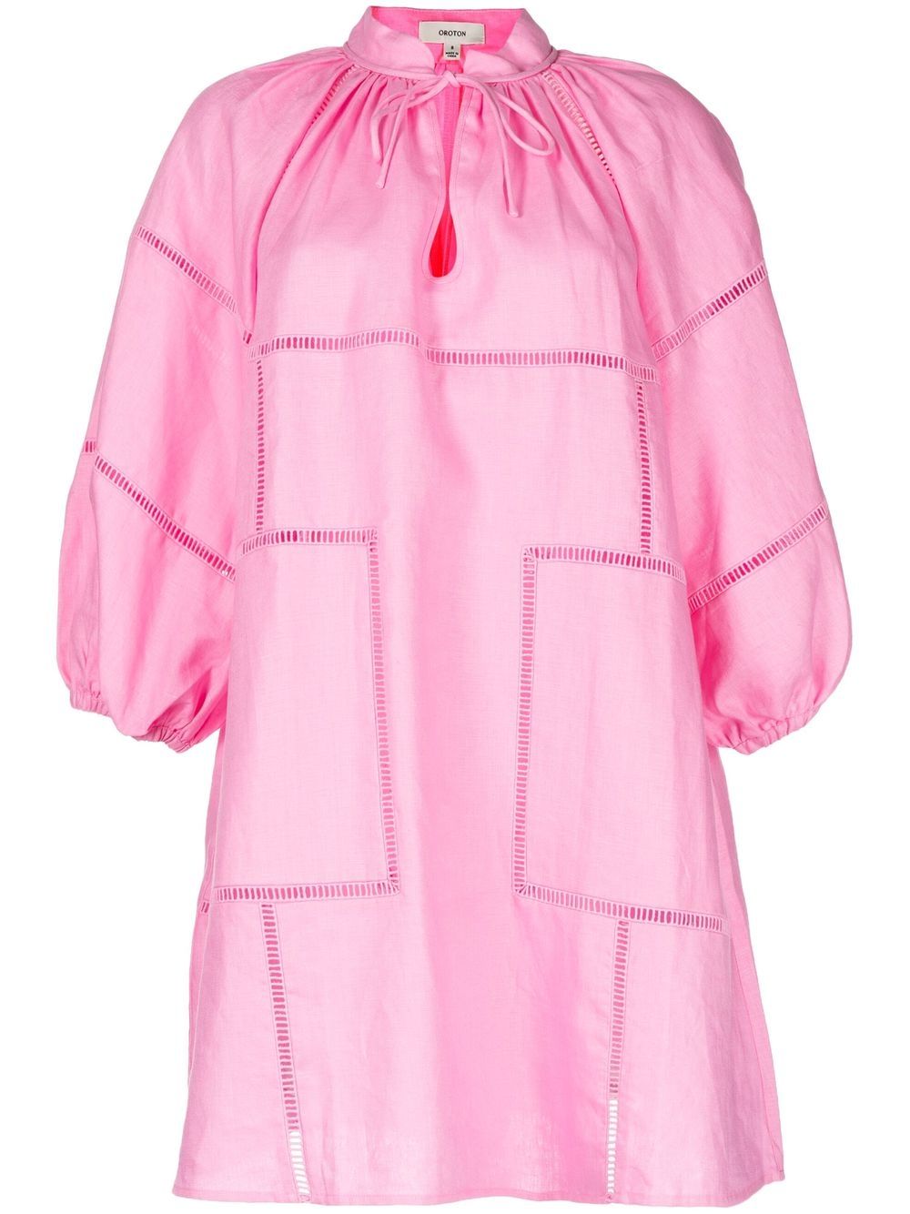 Oroton Gathered Linen Mini Dress In Pink