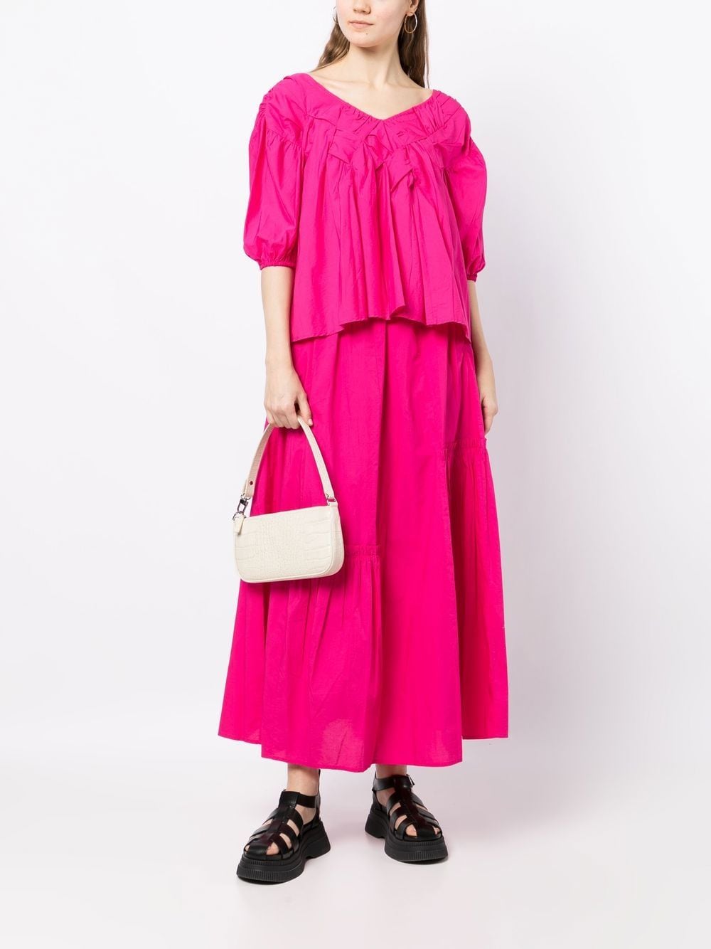 Shop Merlette Pleated Midi Skirt In Pink