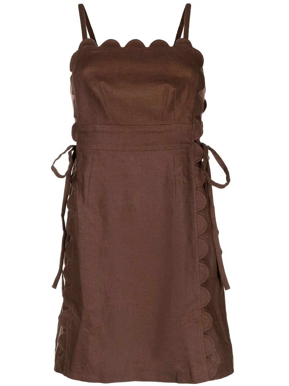 Oroton Scallop-detail Linen Mini Dress In Brown