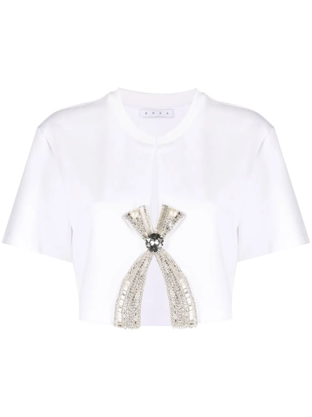 

AREA sequinned bow cropped top - White