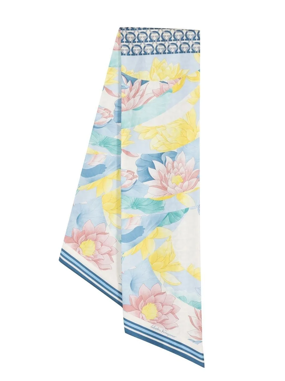 

Ferragamo water lilies-print silk scarf - Blue