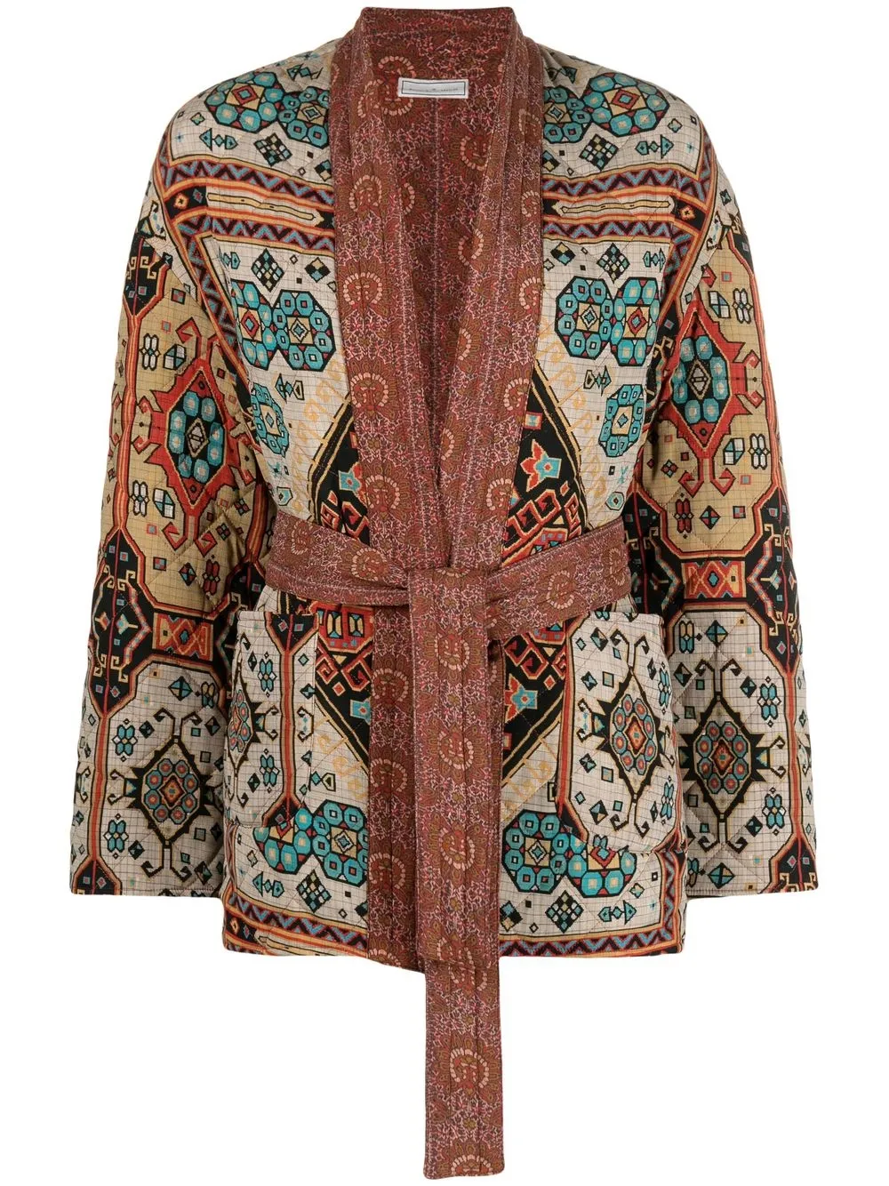 

Pierre-Louis Mascia patchwork silk-blend belted jacket - Neutrals