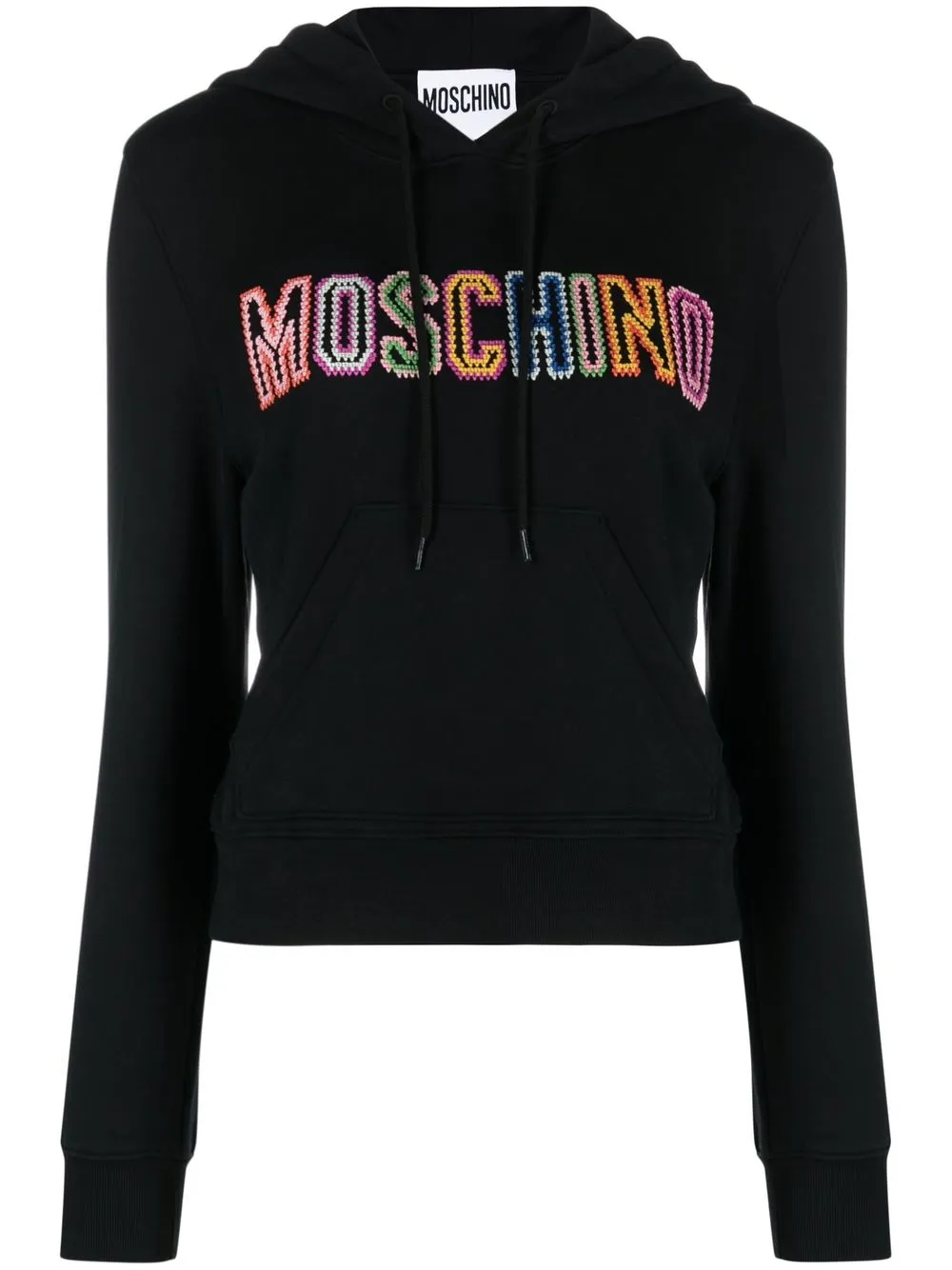 

Moschino logo-embroidered cotton hoodie - Black