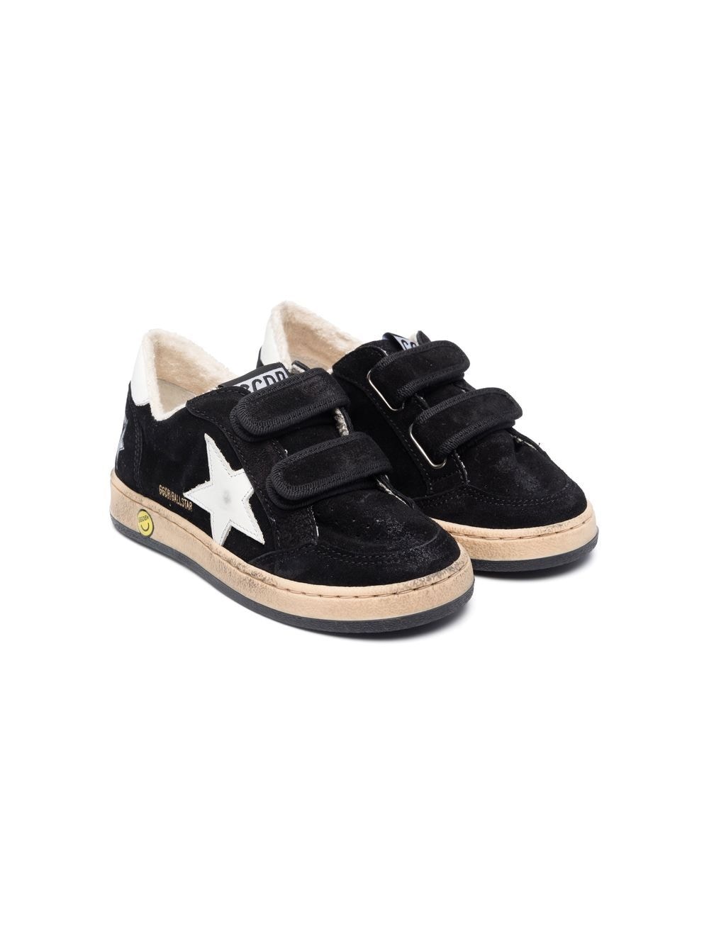 Golden Goose Kids' Ball Star Touch-strap Sneakers In Black