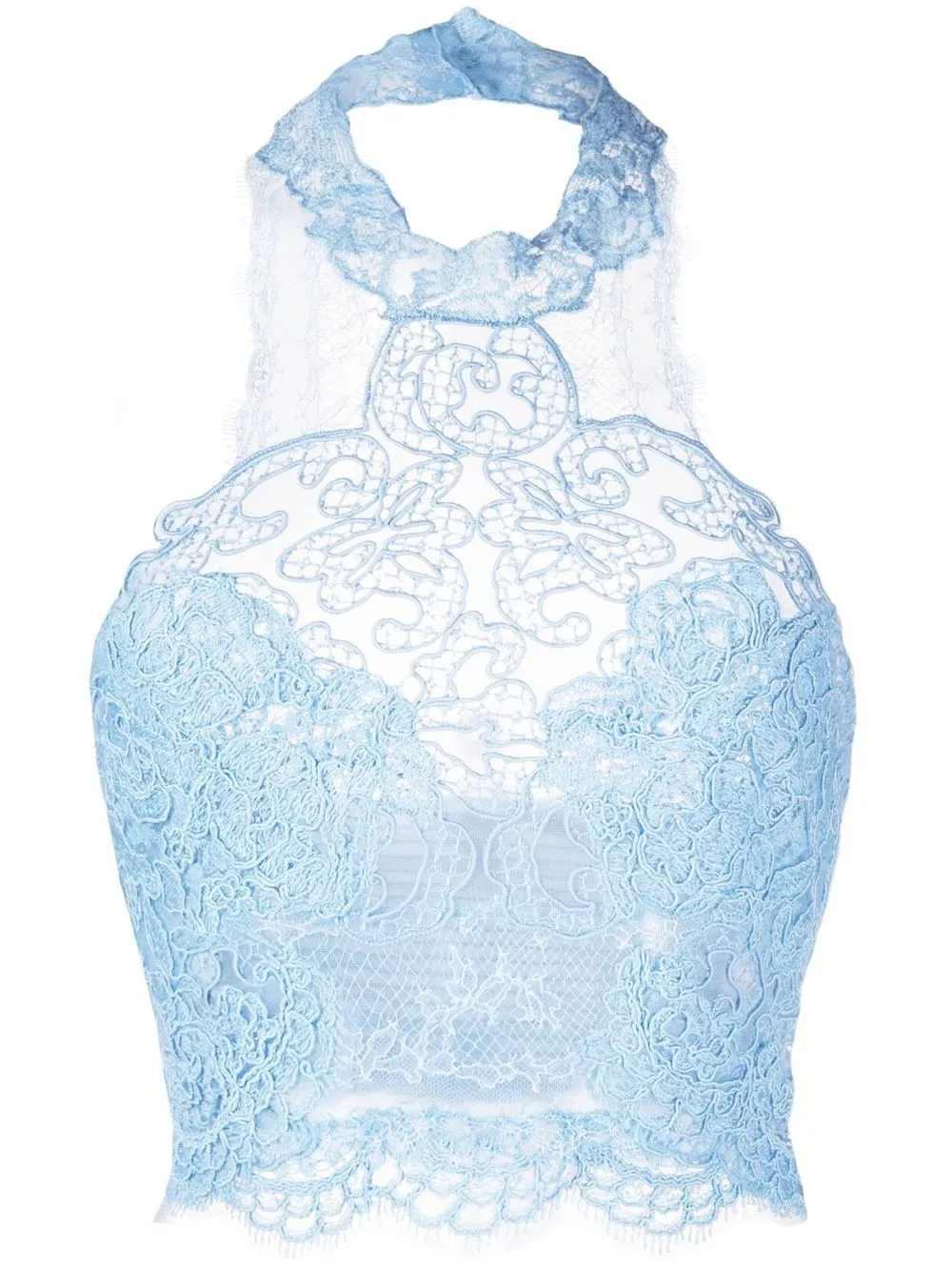 

Ermanno Scervino lace halterneck cropped top - Blue