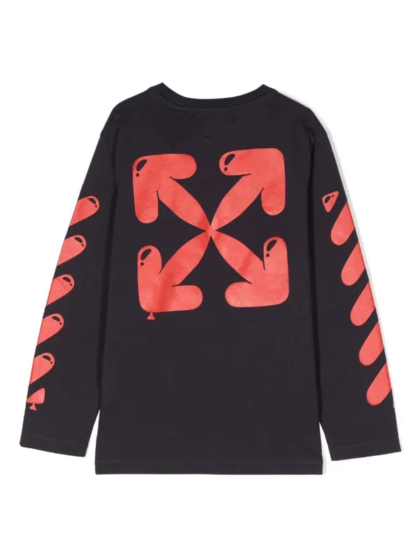 Off-White Kids オフホワイト・キッズ ロゴ ロングTシャツ | ブルー Off-White 赤い矢印 Tシャツ