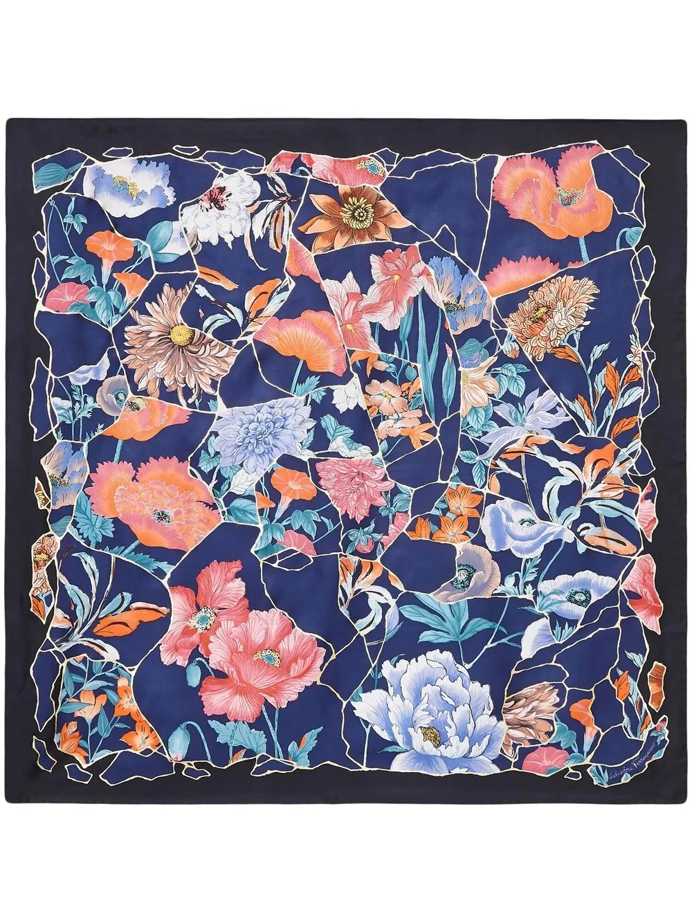Image 1 of Ferragamo Kintsugi silk floral-print scarf